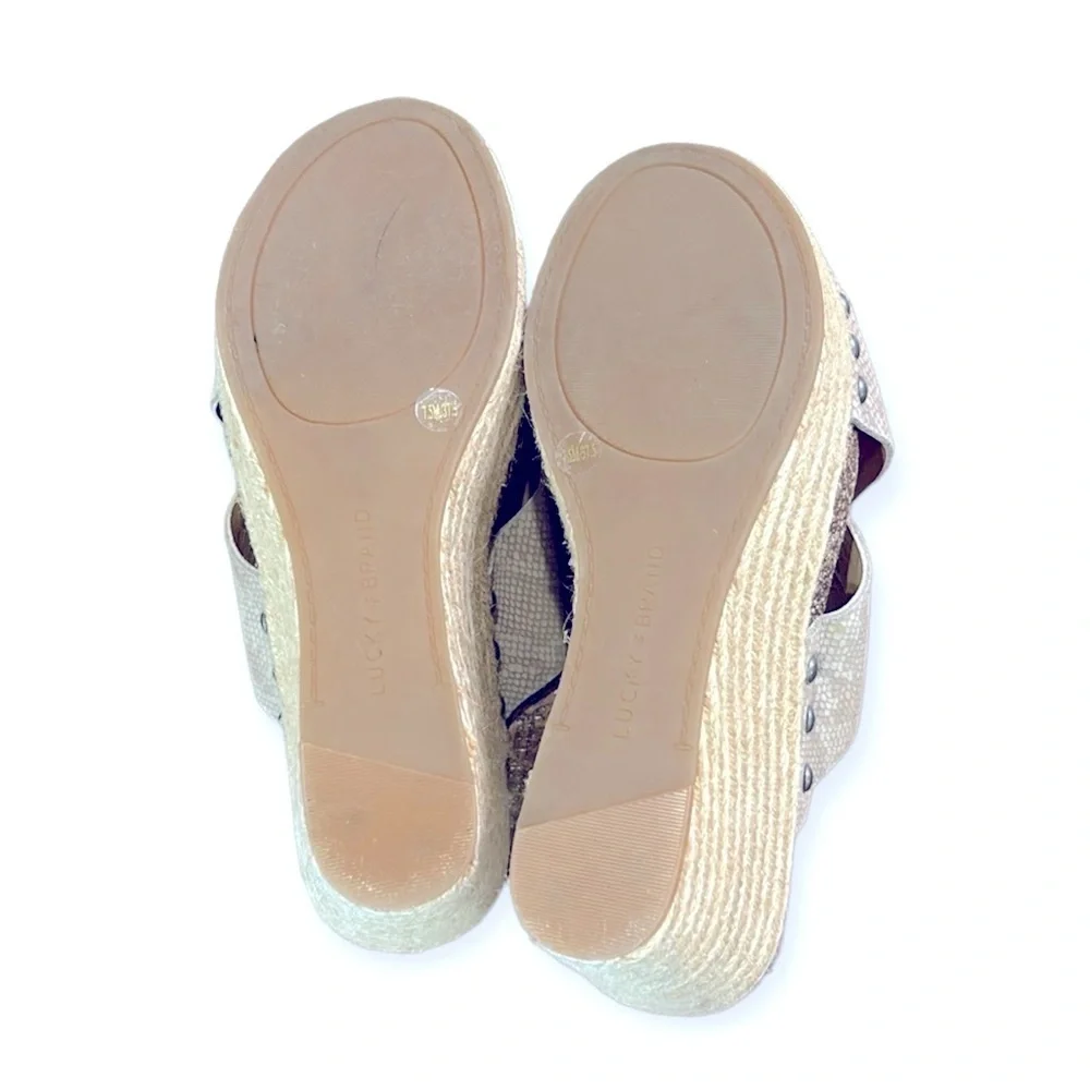 Lucky Brand Women's Neeka Wedge Espadrille Cork Tan Leather Slip On 7.5